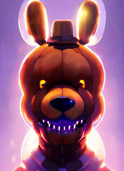 Image similar to portrait of freddy fazbear, intricate, elegant, glowing lights, highly detailed, digital painting, artstation, concept art, sharp focus, illustration, art by wlop, mars ravelo and greg rutkowski