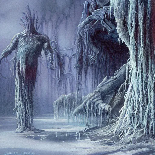 Image similar to swamp monster of ice, fantasy digital art by John Howe,