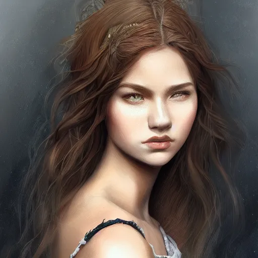 Image similar to A portrait of an attractive young female with beautiful long hair, intricate, highly detailed, elegant, digital painting, trending on artstation