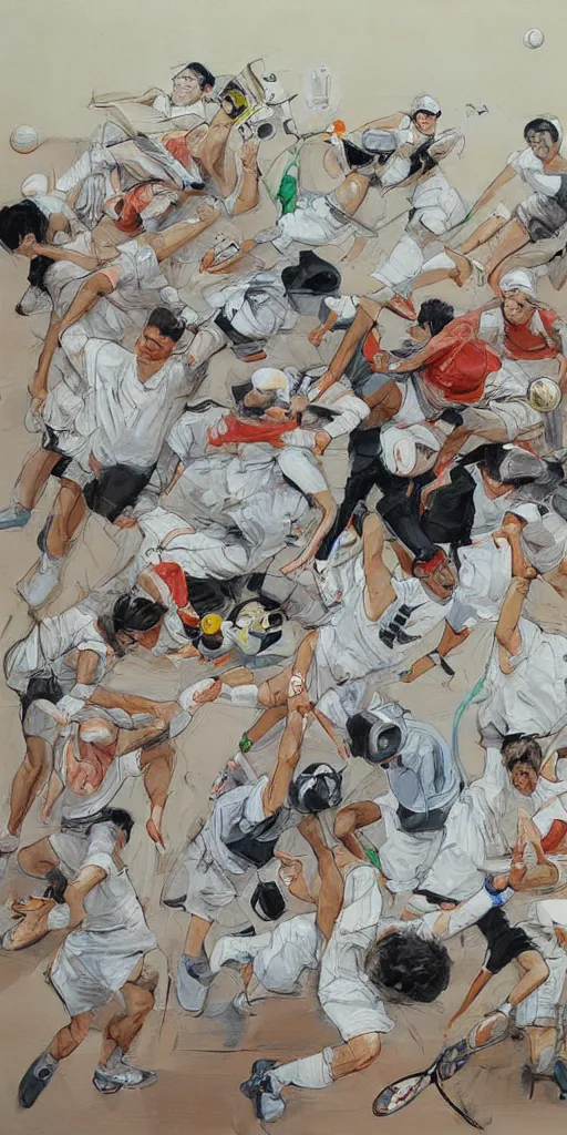 Image similar to oil painting scene from tennis by kim jung gi