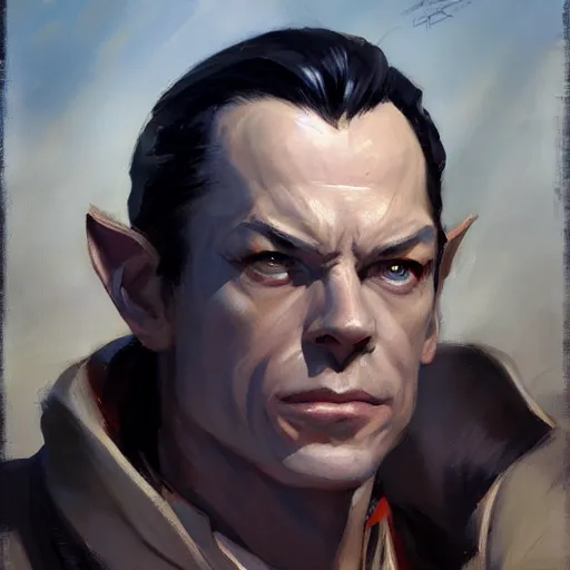 Image similar to greg manchess portrait painting of elrond as overwatch character, medium shot, asymmetrical, profile picture, organic painting, sunny day, matte painting, bold shapes, hard edges, street art, trending on artstation, by huang guangjian and gil elvgren and sachin teng