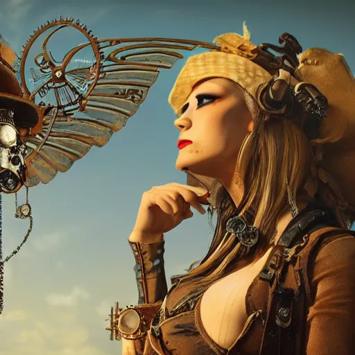 Image similar to beatiful female steampunk cowboy, hellscape, cinematic, insanely detailed and intricate, hyper - realistic 8 k