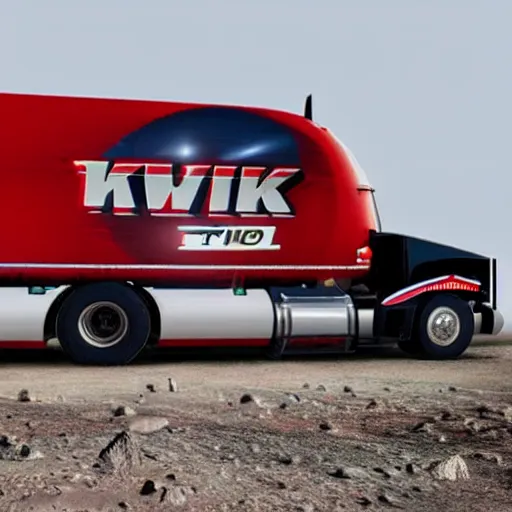 Prompt: kwik trip semi truck on the moon