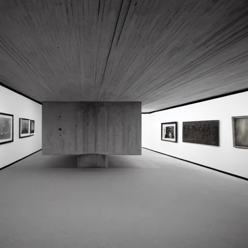 Prompt: interior of an art gallery, brutalist architecture, built by tadao ando