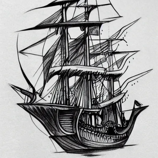 Image similar to realism tattoo design sketch of a pirate ship