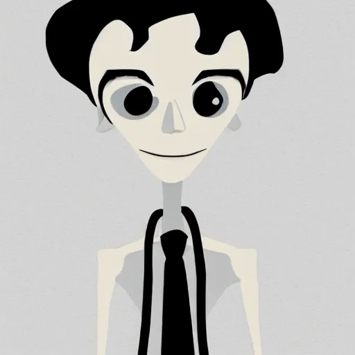 Image similar to young man portrait, black hair, skinny, corpse bride art style