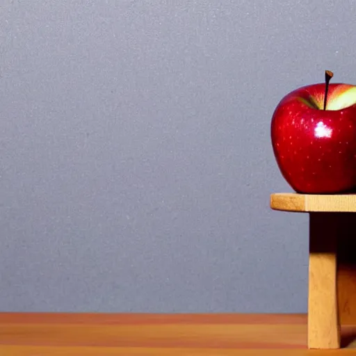 Prompt: There is an apple sitting on a table, it is made of reflective ruby crystal.