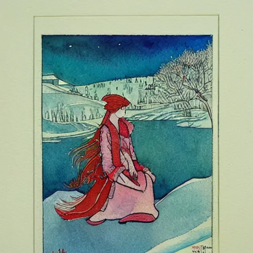 Image similar to winter girl watercolor by bilibin