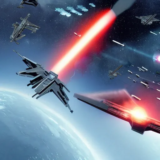 Prompt: jet fighters attacking star destroyer