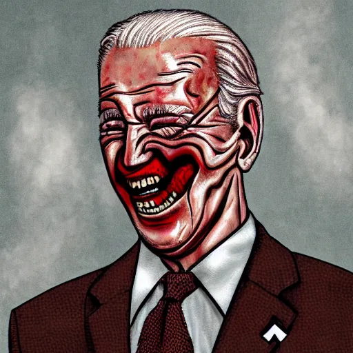 Image similar to biden became bloody ugly lovecraftian degenerate abomination, photo - realistic, color image, 2 k, highly detailed, bodyhorror, occult art