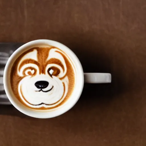 Image similar to A photo of a cup of coffee with latte art in the shape of a shiba inu