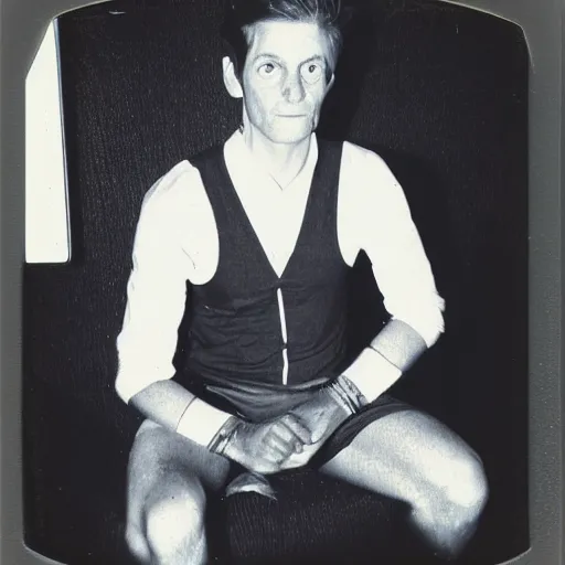 Prompt: polaroid photo of Philp J Fry from futurama as a man IMG_1413.JPG Kodak sitting in chair relaxing