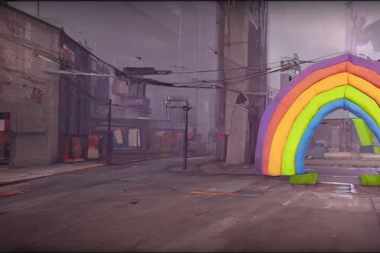 Image similar to a portal to rainbow city, half life 2, blender, hd,