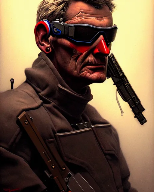 Prompt: soldier 7 6 from overwatch, character portrait, portrait, close up, concept art, intricate details, highly detailed, horror poster, horror, vintage horror art, realistic, terrifying, in the style of michael whelan, beksinski, and gustave dore