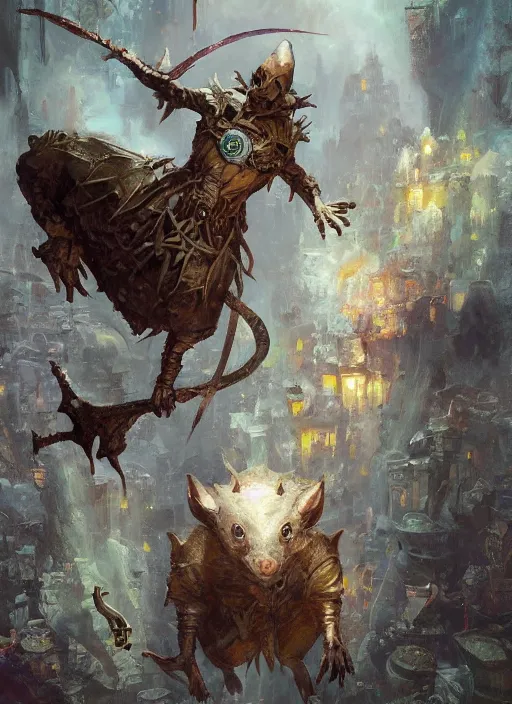 Image similar to Oil painting of a rat, D&D, Magic The Gathering, by Craig Mullins, Nekro, Victo Ngai, centered, symmetrical, 8k, sharp focus