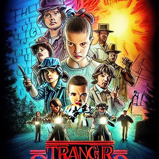 Image similar to tarantino, stranger things cover art, art by stephen bliss