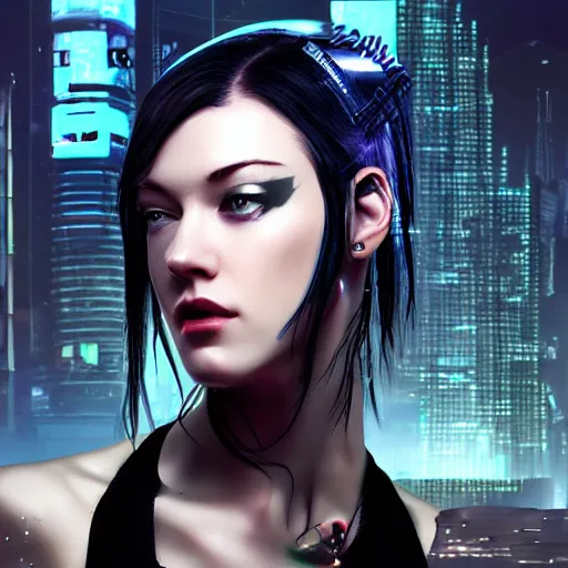 Image similar to stoya in cyberpunk style digital art very detailed 4 k detailed super realistic