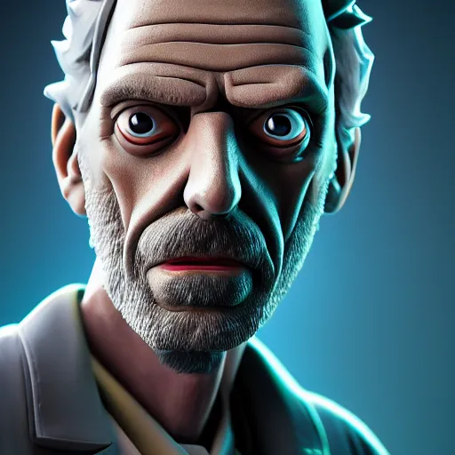 Prompt: Dr. Gregory House as Rick Sanchez from Rick and Morty, hyperrealistic, highly detailed, depth of field, High definition, 8k, octane render, artstation