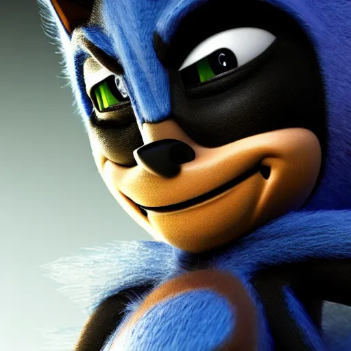 Image similar to anonymous as sonic the hedgehog, weta hyperrealism cinematic lighting and compositon