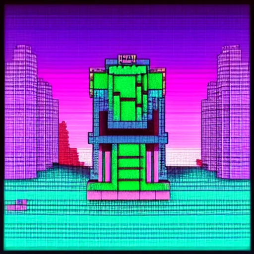 Prompt: minecraft synthwave