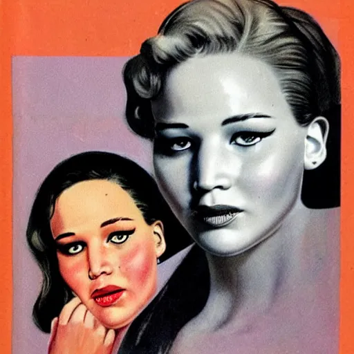 Prompt: “jennifer Lawrence portrait, color vintage magazine illustration 1950”