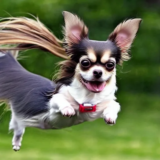 Image similar to a long haired chihuahua with no legs floating above the ground