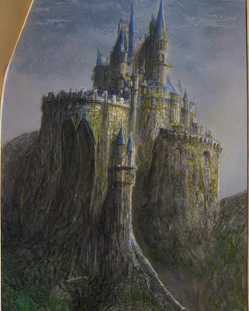 Image similar to beautiful concept art of a fantasy castle by alan lee