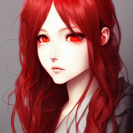 Prompt: full headshot portrait of a girl with long red hair, drawn by WLOP, by Avetetsuya Studios, attractive character, colored sketch anime manga panel, trending on Artstation