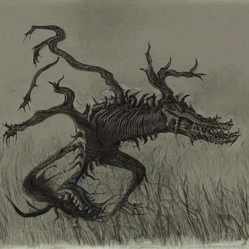 Image similar to horror beast in the style of Andrew Wyeth