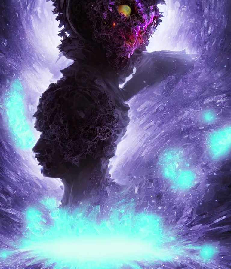 Image similar to impressive ominous front!! shot photo of a court jester character fine portrait fine portrait mesmerizing fractal hyper cubes platinum cracked dark future hyper dimensional space galactic crystal nebula edges elegant detailed intricate concept artstation sharp focus ray tracing cinematic masterpiece temporal corruption beeple wlop germ 8 4 k scifi glossy hyper realistic illustration canon eos r 3 fujifilm x - t 3 0 sony alpha a 6 6 0 0