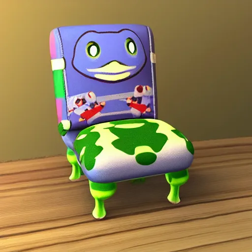 Image similar to froggy chair, 3d model, animal crossing, froggy chair, adorable, cute, detailed