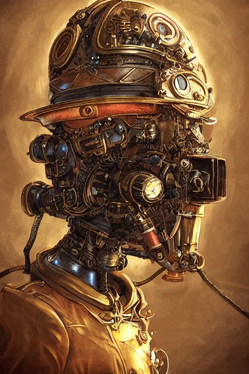 Image similar to steampunk helmet fantasy art mask robot ninja stylized digital illustration sharp focus, elegant intricate digital painting artstation concept art global illumination ray tracing advanced technology chaykin howard and campionpascale and cooke darwyn and davis jack