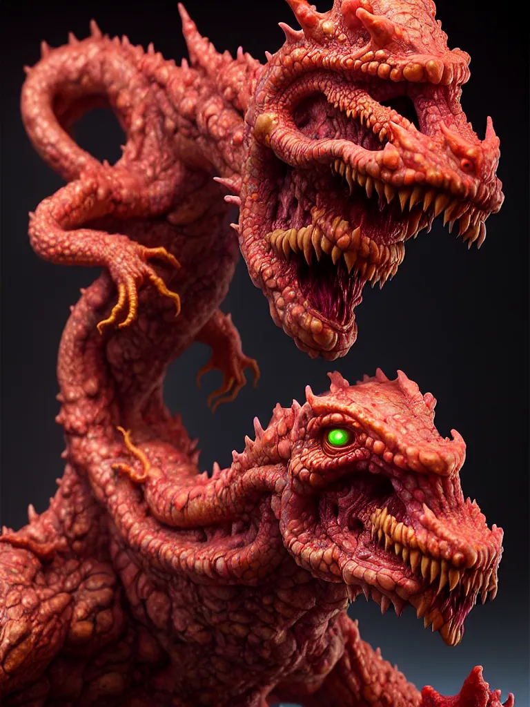 Image similar to hyperrealistic rendering, fat smooth cronenberg flesh monster dragon by donato giancola and greg rutkowski and wayne barlow and zdzisław beksinski, eyeballs, product photography, action figure, sofubi, studio lighting, colored gels, colored background