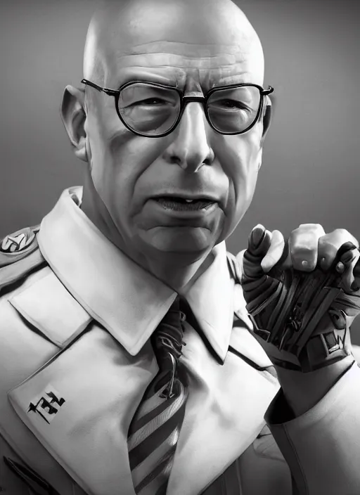 Prompt: an epic fantasy comic book style portrait painting of Klaus Schwab dressed as a Nazi, unreal 5, DAZ, hyper realistic, octane render, dynamic lighting