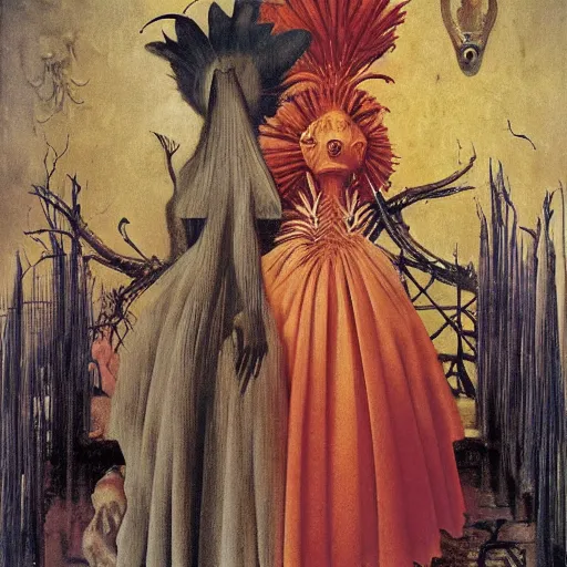 Image similar to venice carnival in the style of remedios varo and Zdzisław Beksiński and norman rockwell