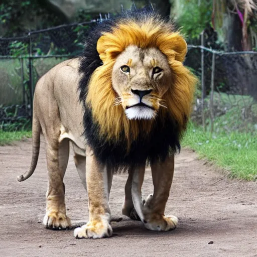 Image similar to lion roaring at the zoo wearing a hat