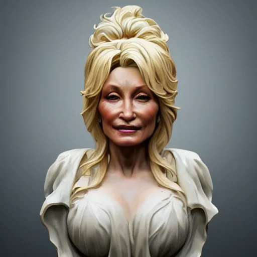 Prompt: beautiful lifelike award winning marble statue bust of dolly parton unreal engine octane render trending on art station artgerm greg rutkowski alphonse mucha cinematic atmospheric