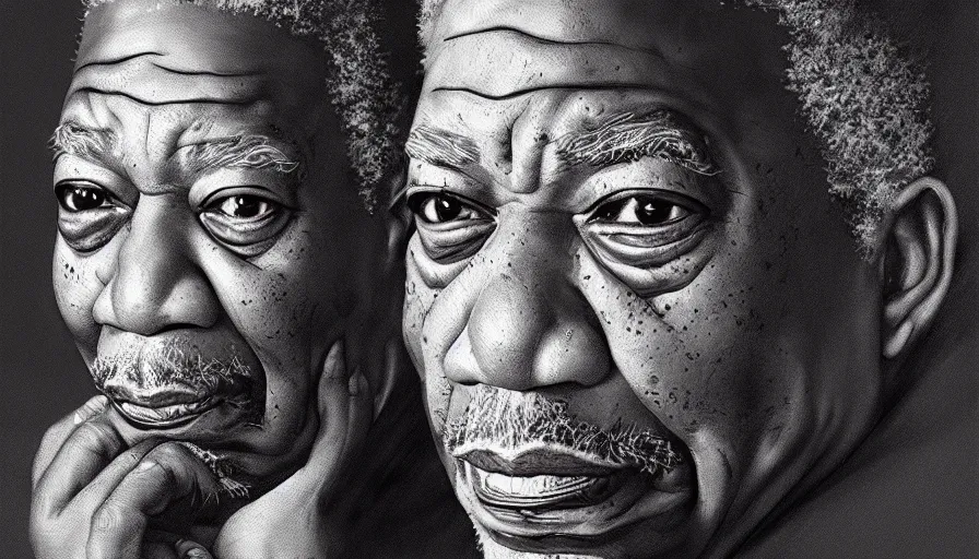 Prompt: Digital painting of crying Morgan Freeman, hyperdetailed, artstation, cgsociety, 8k