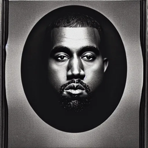 Image similar to a chiaroscuro lighting portrait of kanye west dressed as jesus, black background, portrait by julia margaret cameron, shallow depth of field, 8 0 mm, f 1. 8