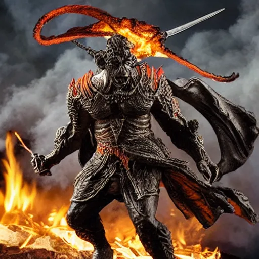 Prompt: burning balrog from lord of the rings whipping kanye west who is wielding a little sword riding a pony
