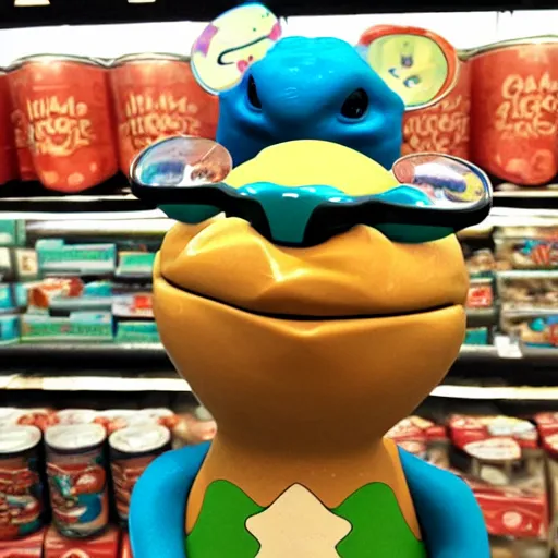 Prompt: squirtle in sunglasses terrorizing a trader joes