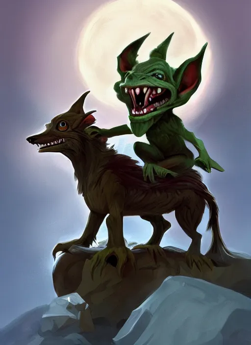 Prompt: Goblin with no legs riding a wolf, digital painting, 8k, HD