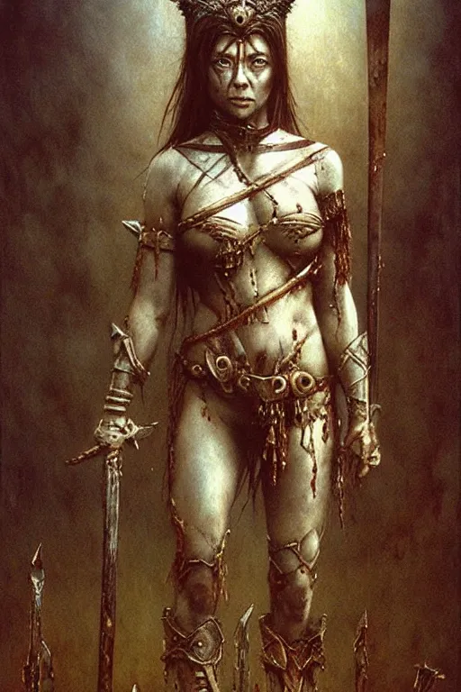 Prompt: alyson hannigan as barbarian princess by beksinski