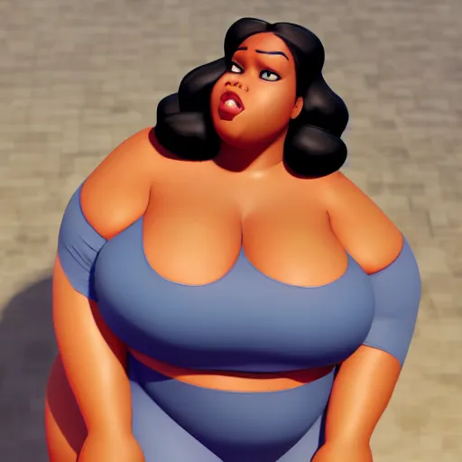 Image similar to high quality still of black bbw woman, 3d, in the style of pixar, comic book style, gym, highly detailed, 16k resolution, octane renderer, coherent