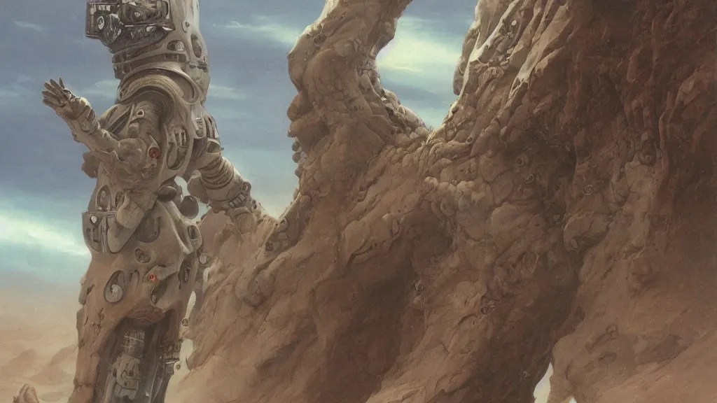 Image similar to futuristic organic spacesuit design by john schoenherr and jim burns, epic cinematic matte painting