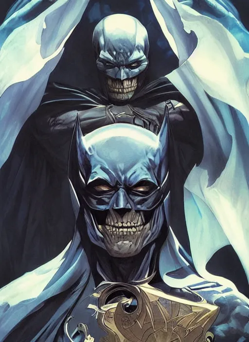 Image similar to skeletor as batman, incredibly detailed face, true anatomy, art by artgerm and greg rutkowski and alphonse mucha