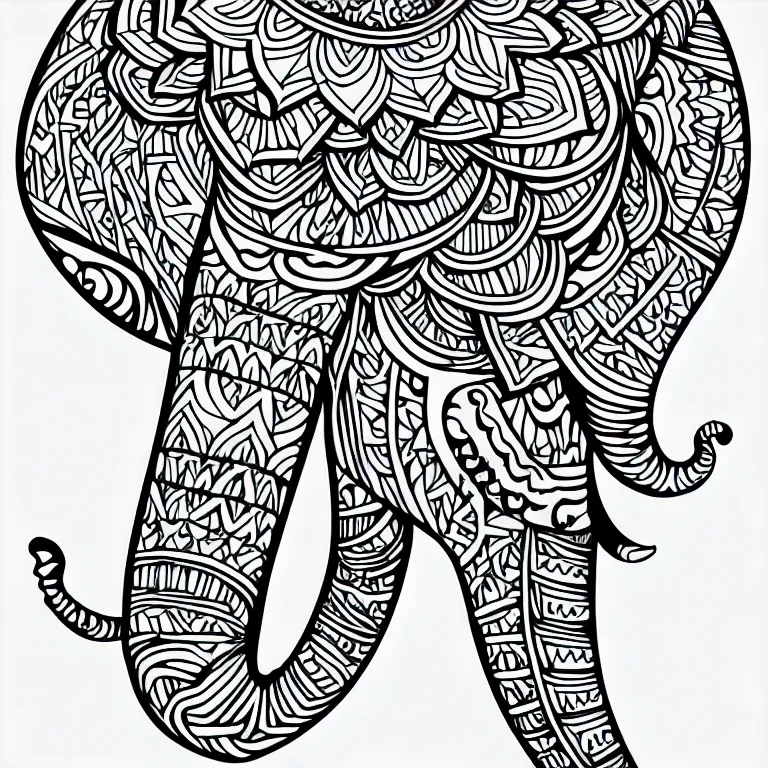 Image similar to elephant's head, symmetric, ornamental, fractal, line art, vector, outline, simplified, colouring page