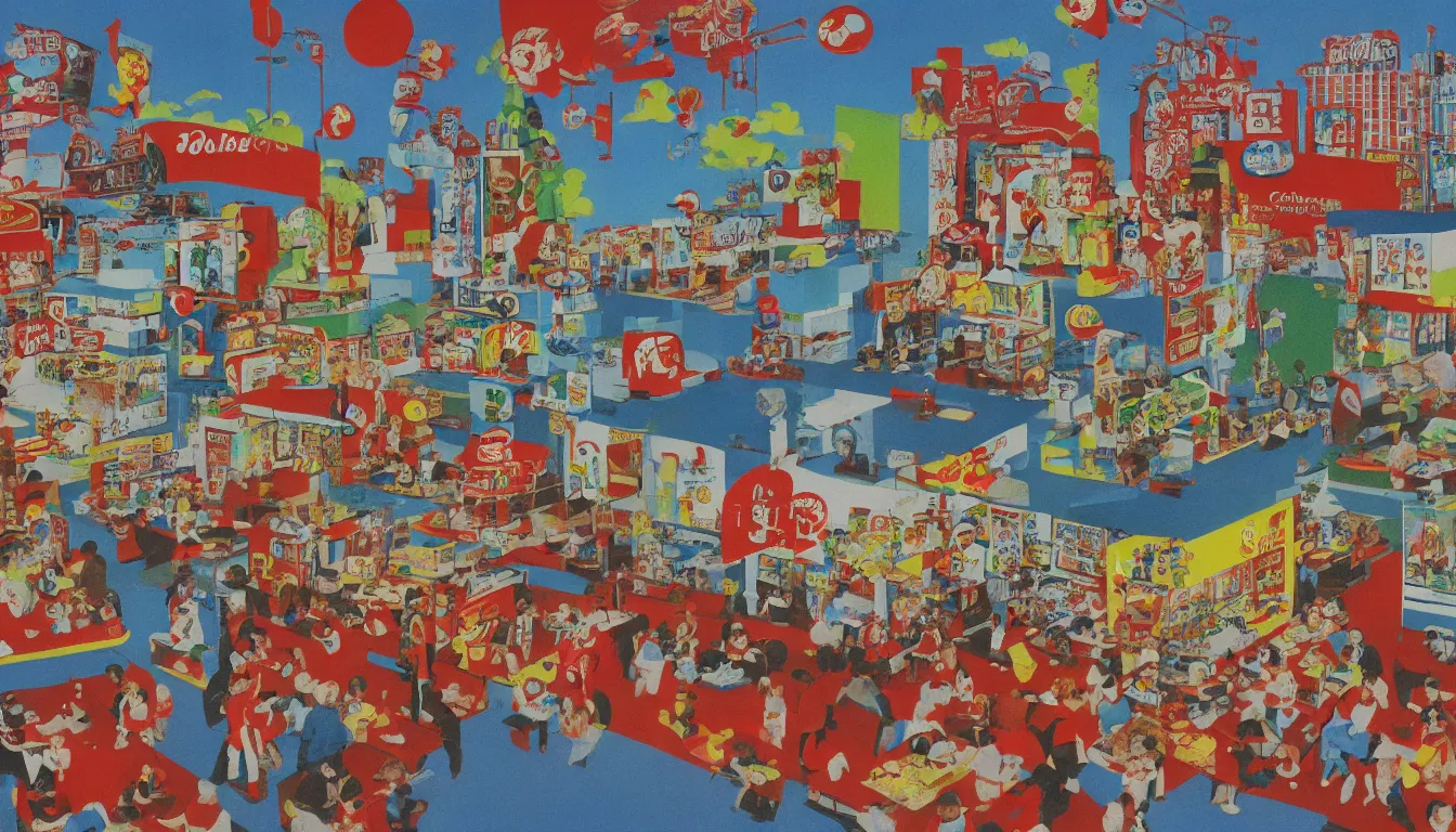 Image similar to Jollibee City, mixed media, by Tadanori Yokoo