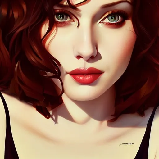 Image similar to a beautiful gina gershon christina hendricks kat dennings instagram model by wlop and ilya kuvshinov and artgerm, symmetrical eyes, aesthetic, gorgeous, stunning, alluring, attractive, artstation, deviantart, pinterest, digital art