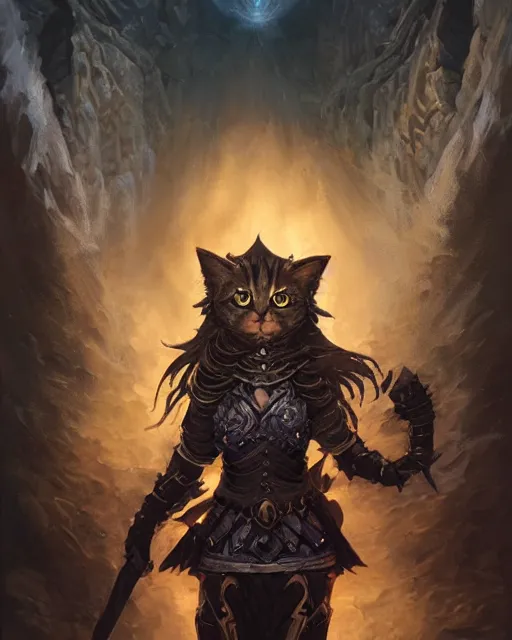 Image similar to Cat witch armor, portrait, casting epic spell, magic the gathering artwork, D&D, fantasy, cinematic lighting, centered, symmetrical, highly detailed, digital painting, artstation, concept art, smooth, sharp focus, illustration, volumetric lighting, epic Composition, 8k, art by Akihiko Yoshida and Greg Rutkowski and Craig Mullins, oil painting, cgsociety